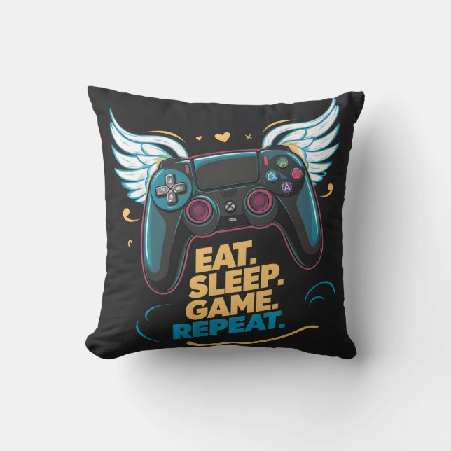 Epic Gaming Gear.  Eat. Sleep. Game. Repeat. Winge Cushion (Front)