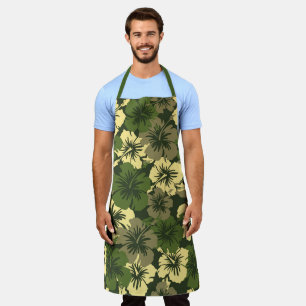 Epic Hibiscus Aloha Olive Hawaiian Floral Apron