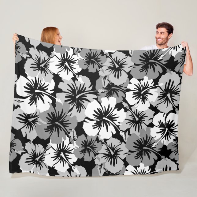 Epic Hibiscus Hawaiian Floral Aloha - Black Fleece Blanket (In Situ)