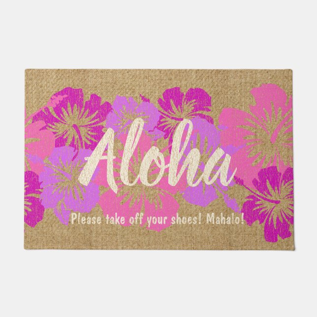 Epic Hibiscus Hawaiian Floral Aloha Pink Doormat (Front)