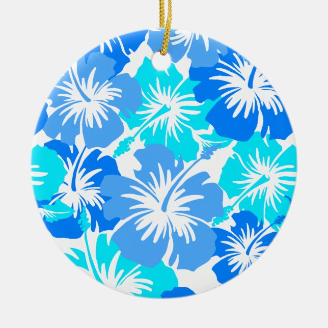Epic Hibiscus Hawaiian Floral Aloha Shirt Print Ceramic Tree Decoration (Front)