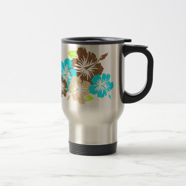 "Epic Hibiscus" in Brown/Turq Travel Mug (Right)