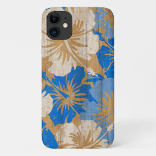 Epic Hibiscus Vintage Surfboard Faux Wood in Blue Case-Mate iPhone Case
