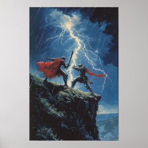 Epic Knight Duel in Storm Poster