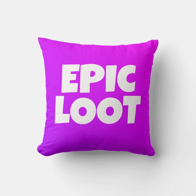 Epic Loot Gamer Kids Neon Purple Text Slogan Cushion (Front)