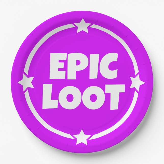 Epic Loot Gamer Neon Purple Text Slogan Paper Plat Plate (Front)