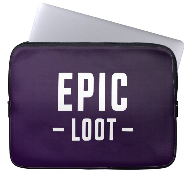 Epic Loot Gamer Purple White Teen Boy Slogan Laptop Sleeve (Front)