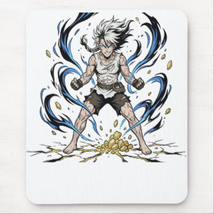 Epic Manga Warrior Power Awakening Illustration Mouse Pad