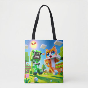 Epic Minecraft-Inspired Toddler Tote Bag Cat loves