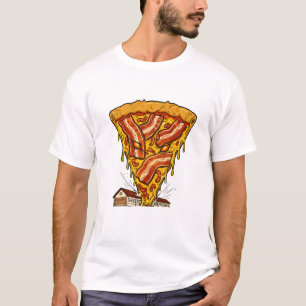 Epic Monster Bacon Pizza Attacking City Fun Art T-Shirt