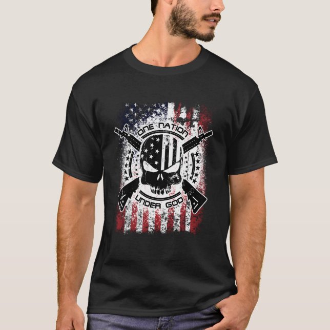 Epic Patriotic One Nation Under God Military Pullo T-Shirt (Front)