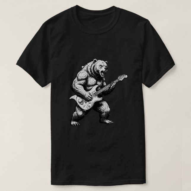 Epic Rock Guitar Bear Black & White Men’s T-Shirt (Design Front)