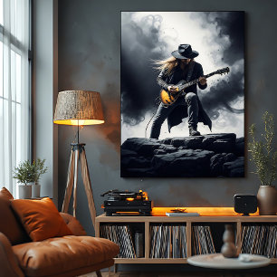 Epic Rock Guitarist Smoke Effect Poster