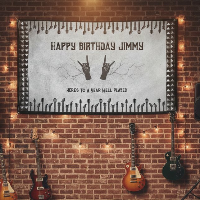 Epic Rockstar Guitar Birthday Party Banner (Make their birthday legendary with a music themed celebration banner)