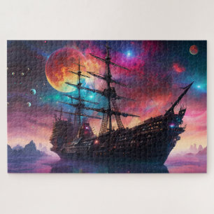 Epic Sailing Ship Skies and Planets Jigsaw Puzzle