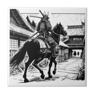 Epic Samurai Rider Manga Art Print Ceramic Tile