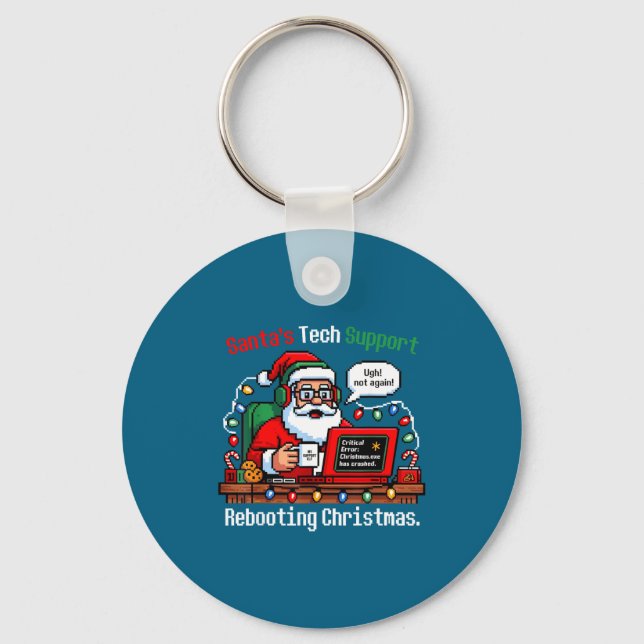 Epic Santa s Support Tech Rebooting IT Computer Key Ring (Front)