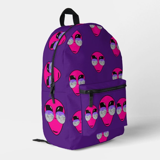 Epic Shades Alien Head Moonlander Pattern Printed Backpack (Back Corner Left)