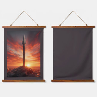 Epic Spear in a Mystic Sunset Landscape Hanging Tapestry