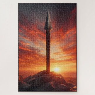 Epic Spear in a Mystic Sunset Landscape Jigsaw Puzzle