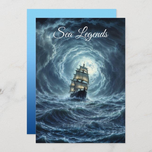 Epic storm boat moon waves adventure invitation (Front/Back)