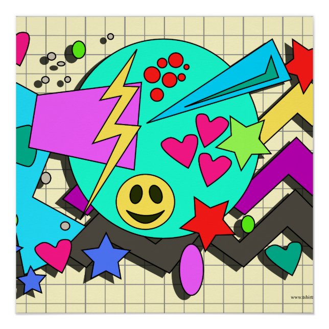 Epic Toon Neon Happy Vibes Flashback Art Poster (Front)