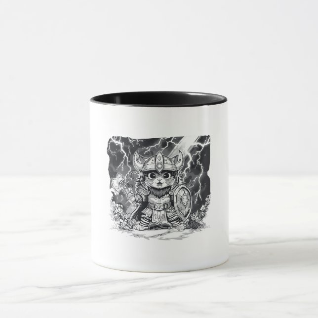 Epic Viking Cat Warrior with Axe & Shield Mug (Center)