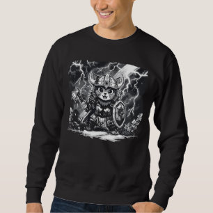 Epic Viking Cat Warrior with Axe & Shield Sweatshirt