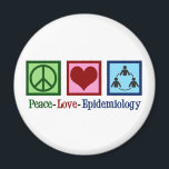 Epidemiologist Peace Love Epidemiology Magnet<br><div class="desc">A cute epidemiologist Christmas gift that features a peace sign,  heart,  and a circle of people to represent the branch of medicine that studies diseases and health to determine disease factors and prevention. Peace Love Epidemiology.</div>