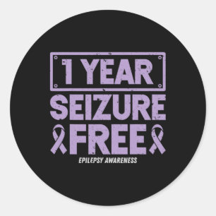 Epilepsy Awareness 1 Year Seizure Free Ribbon 2 Classic Round Sticker