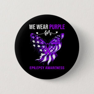 Epilepsy Awareness 4th July Purple Butterfly 6 Cm Round Badge