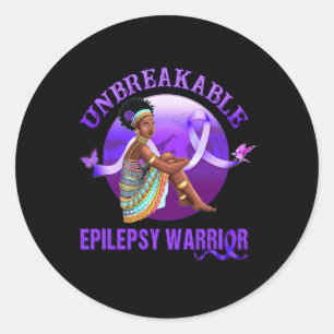 Epilepsy Awareness Black Women Unbreakable Warrior Classic Round Sticker