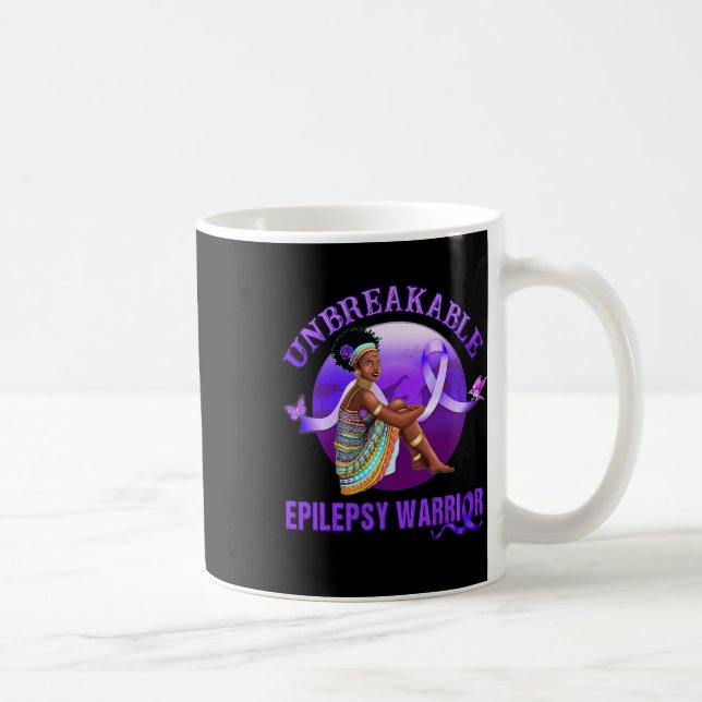 Epilepsy Awareness Black Women Unbreakable Warrior Coffee Mug (Right)