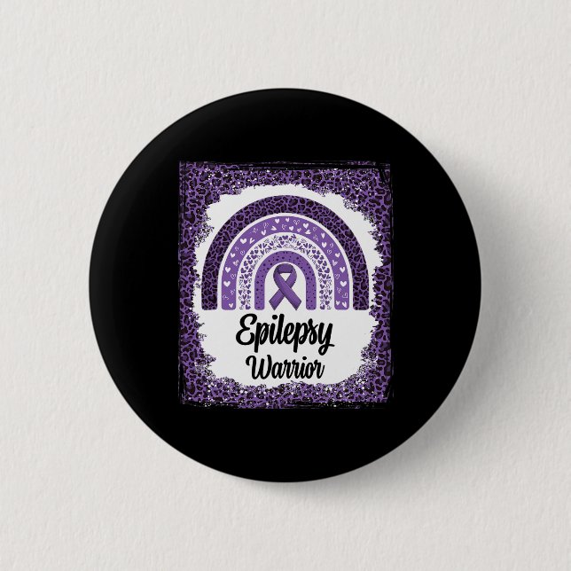 Epilepsy Awareness Bleached Rainbow Leopard Purple 6 Cm Round Badge (Front)