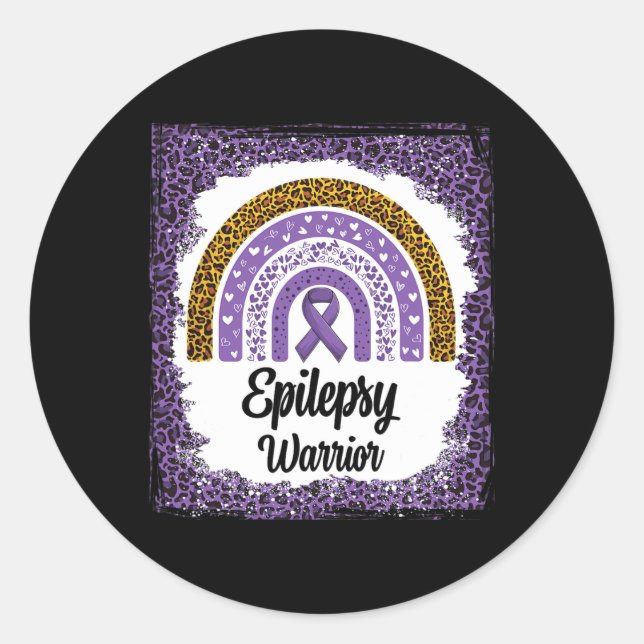 Epilepsy Awareness Bleached Rainbow Leopard Purple Classic Round Sticker (Front)