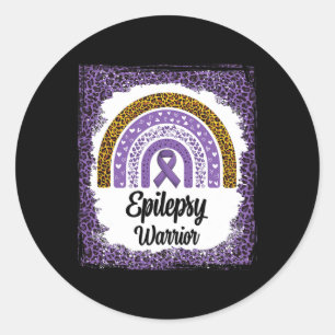 Epilepsy Awareness Bleached Rainbow Leopard Purple Classic Round Sticker
