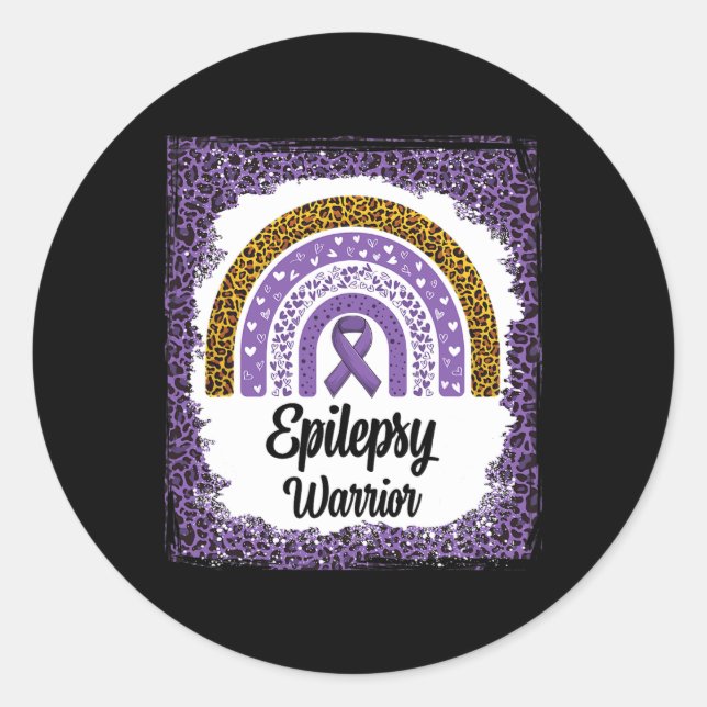 Epilepsy Awareness Bleached Rainbow Leopard Purple Classic Round Sticker (Front)