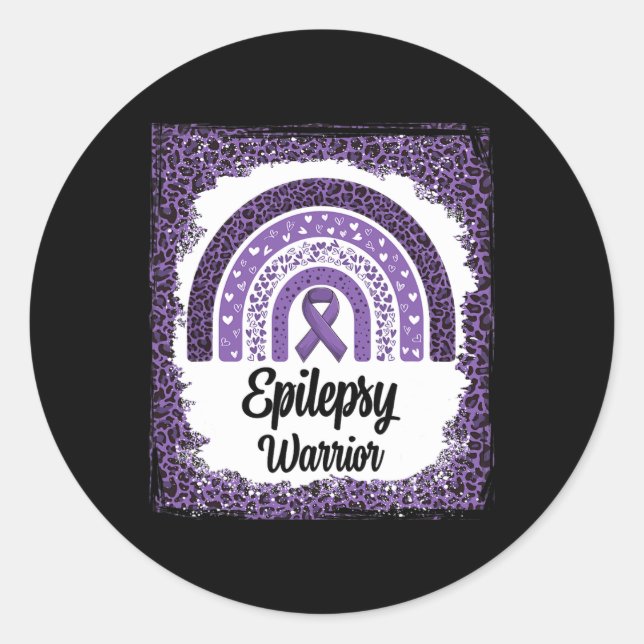 Epilepsy Awareness Bleached Rainbow Leopard Purple Classic Round Sticker (Front)