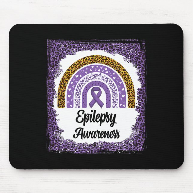 Epilepsy Awareness Bleached Rainbow Leopard Purple Mouse Pad (Front)