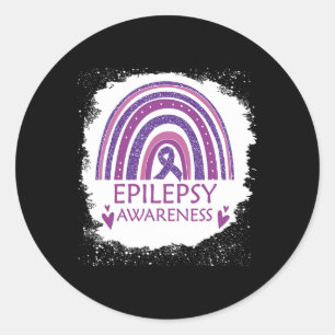 Epilepsy Awareness Bleached Rainbow Purple Ribbon Classic Round Sticker