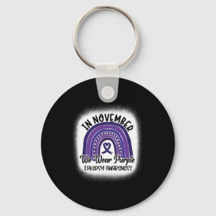 Epilepsy Awareness Bleached Rainbow Purple Ribbon  Key Ring