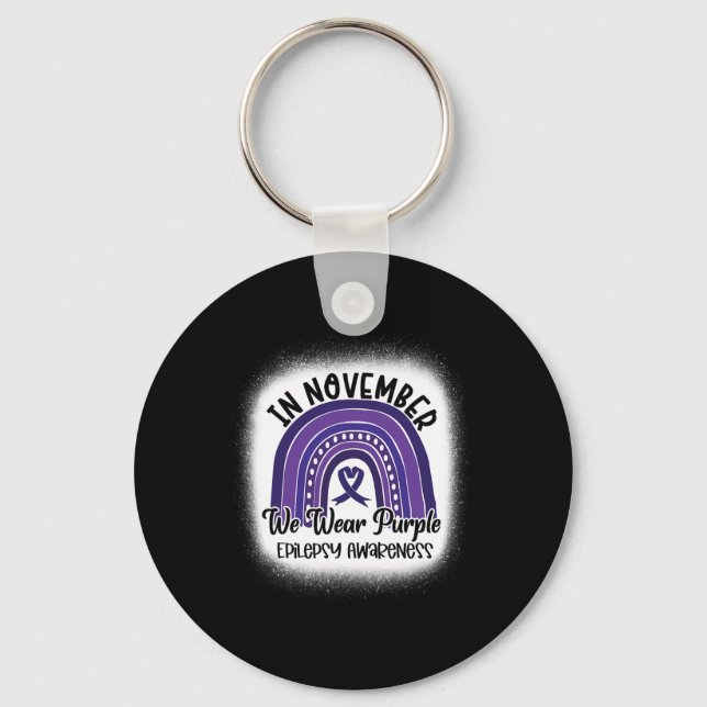 Epilepsy Awareness Bleached Rainbow Purple Ribbon  Key Ring (Front)