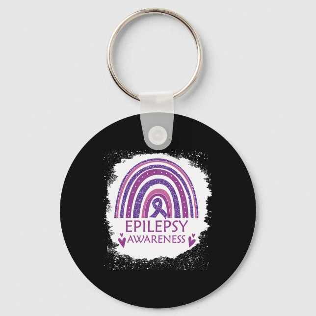Epilepsy Awareness Bleached Rainbow Purple Ribbon  Key Ring (Front)