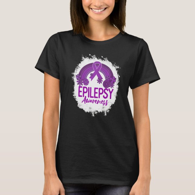 Epilepsy Awareness Bleached Rainbow Purple Ribbon  T-Shirt (Front)