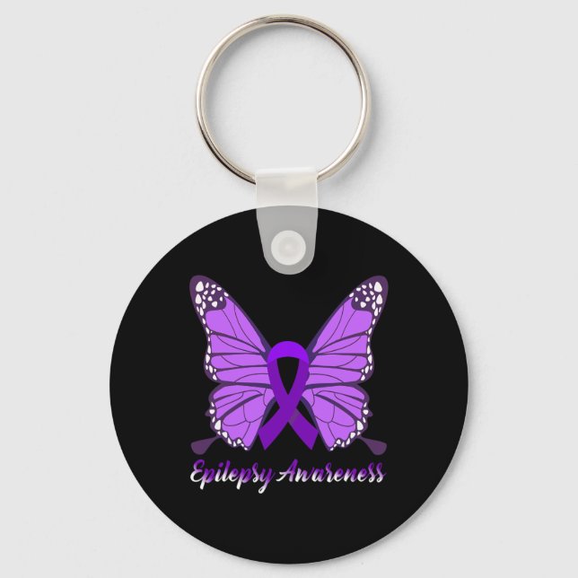 Epilepsy Awareness Butterfly Purple Ribbon Epileps Key Ring (Front)