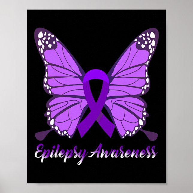 Epilepsy Awareness Butterfly Purple Ribbon Epileps Poster (Front)