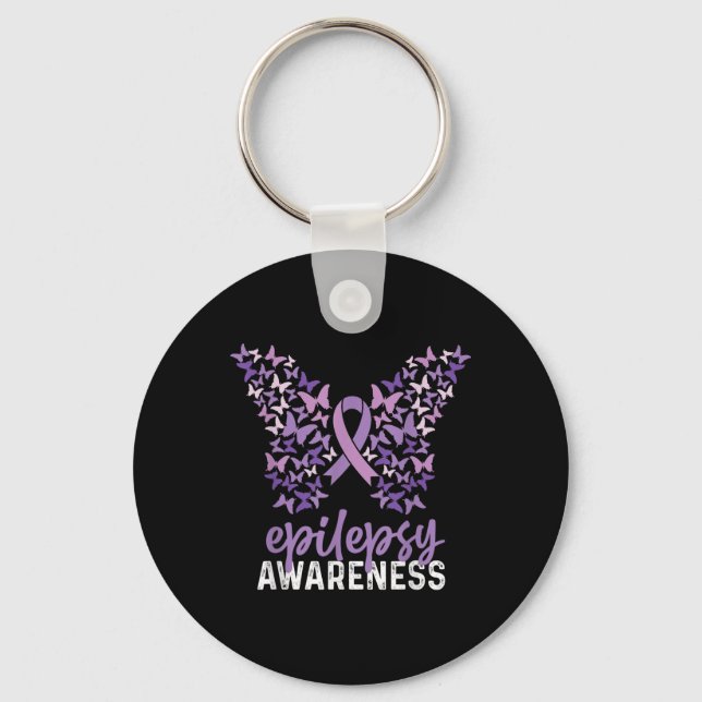Epilepsy Awareness Butterfly Ribbon  Key Ring (Front)