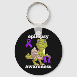 Epilepsy Awareness Cute Dinosaur T Rex Warrior Pur Key Ring