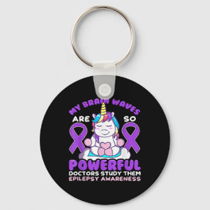 Epilepsy Awareness Cute Unicorn Purple Ribbon Fun Key Ring