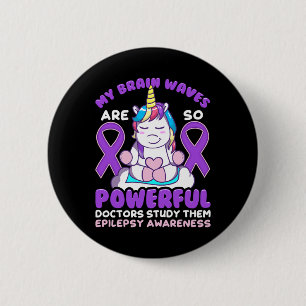 Epilepsy Awareness Cute Unicorn Purple Ribbon Funn 6 Cm Round Badge